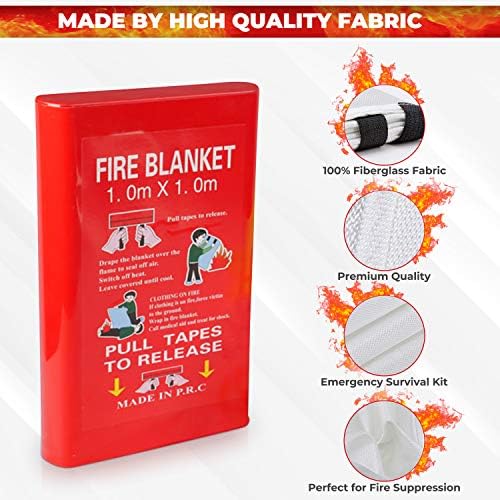 שמיכת אש Flameco אש [2 חבילה] שמיכת אש לבית בתיבת קליפות קשיחות PVC w/ 2 PK כפפות בטיחות עמידות בפני אש-39 x39